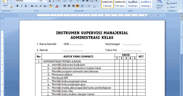 Instrumen Supervisi Guru